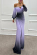 Rebadress Off Shoulder Ruched Waist Gradient Tie Dye Wrap Maxi Dress