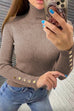 Rebadress Turtleneck Gold Buttons Ribbed Knit Top