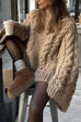 Rebadress Round Neck Oversized Cable Knit Sweater