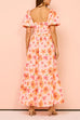 Rebadress Square Neck Puff Sleeves Floral Print Ruffle Maxi Dress