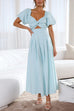 Rebadress V Neck Twist Front Puff Sleeves Cut Out Maxi Dress