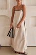 Rebadress Adjustable Strap Backless Cotton Linen Maxi Dress