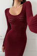 Rebadress Long Sleeves Hollow Out Crochet Knit Midi Dress