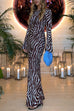 Rebadress Boat Neck Bell Sleeves Animal Print Maxi Dress