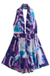 Rebadress Deep V Neck Halter Backless Printed Mini Vacation Dress