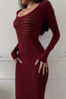 Rebadress Long Sleeves Hollow Out Crochet Knit Midi Dress