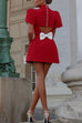 Rebadress Mockneck Petal Sleeves Bow Knot Cut Out Mini Dress