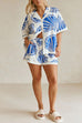 Rebadress V Neck Short Sleeves Shirt and Drawstring Waist Shorts Seashell Print Set