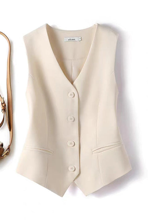 Rebadress V Neck Button Up Pocketed Blazer Vest