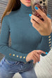 Rebadress Turtleneck Gold Buttons Ribbed Knit Top