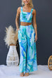 Printed Crop Cami Top and Wide Leg Pocketed Pants Set