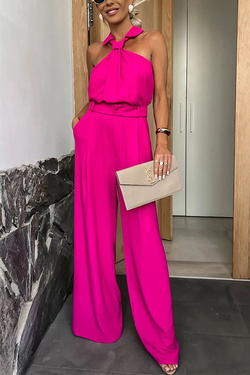 Rebadress Collared Sleeveless Wide Leg Pocketed Jumpsuit