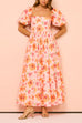 Rebadress Square Neck Puff Sleeves Floral Print Ruffle Maxi Dress