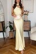 One Shoulder Sleeveless Satin Maxi Party Dress