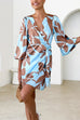 V Neck Tie Knot Printed Wrap Mini Dress