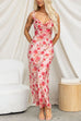 V Neck Ruffle Trim Sleeveless Floral Print Maxi Dress