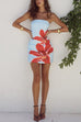 Rebadress Strapless Tube Pocketed Lily Print Mini Dress