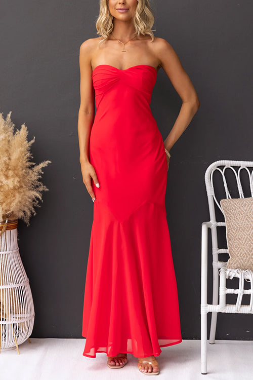 Strapless Cut Out Backless Flare Maxi Dress