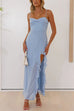 Rebadress Adjustable Strap Ruffle High Slit Maxi Dress