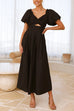 Rebadress V Neck Twist Front Puff Sleeves Cut Out Maxi Dress