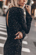 Rebadress Long Sleeves Back Cut Out Sequin Midi Dress