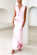 Cowl Neck Sleeveless Blush Flowers Print Maxi Dress