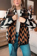 Rebadress Button Down Drawstring Hem Geometric Pattern Sweater Cardigan