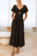 Rebadress V Neck Twist Front Puff Sleeves Cut Out Maxi Dress