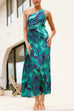 Rebadress One Shoulder Drawstring Cut Out Printed Maxi Pleated Dress