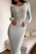 Rebadress Long Sleeves Hollow Out Crochet Knit Midi Dress