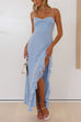 Rebadress Adjustable Strap Ruffle High Slit Maxi Dress