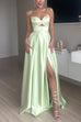 Rebadress Strapless Cut Out Back Lace-up Slit Maxi Party Dress