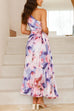 Rebadress One Shoulder Sleeveless Cut Out Floral Print Pleated Maxi Dress