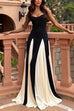 Rebadress Spaghetti Strap Color Block Swing Maxi Party Dress