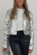 Rebadress Open Front Cropped Sequin Jacket