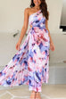 Rebadress One Shoulder Sleeveless Cut Out Floral Print Pleated Maxi Dress