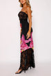 Rebadress Strapless Lace Splice Floral Print Maxi Dress