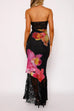 Rebadress Strapless Lace Splice Floral Print Maxi Dress