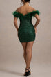 Rebadress Off Shoulder Feather Trim Sequin Mini Party Dress