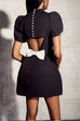 Rebadress Mockneck Petal Sleeves Bow Knot Cut Out Mini Dress