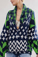 Rebadress Button Down Drawstring Hem Geometric Pattern Sweater Cardigan