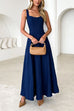 Square Neck Sleeveless Swing Denim Maxi Dress