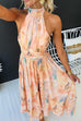 Halter Bow Neck Backless Beck Print Swing Maxi Dress