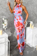 Bow Knot Halter Sleeveless Floral Print Maxi Dress