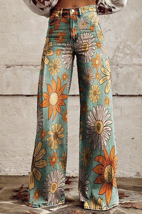 Rebadress Vintage Floral Print Wide Leg Pants