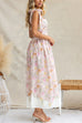 Adjustable Tie Straps Waisted Floral Print Maxi Dress