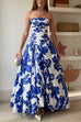 Strapless Ruched Bodice Full Skirt Floral Print Maxi Dress