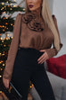 Rebadress V Neck Long Sleeves Flower Detail Satin Shirt