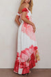 Off Shoulder Ruched Bust Ruffle Hem Floral Print Maxi Dress