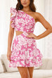 Rebadress One Shoulder Cut Out Floral Print Ruffle Mini Dress